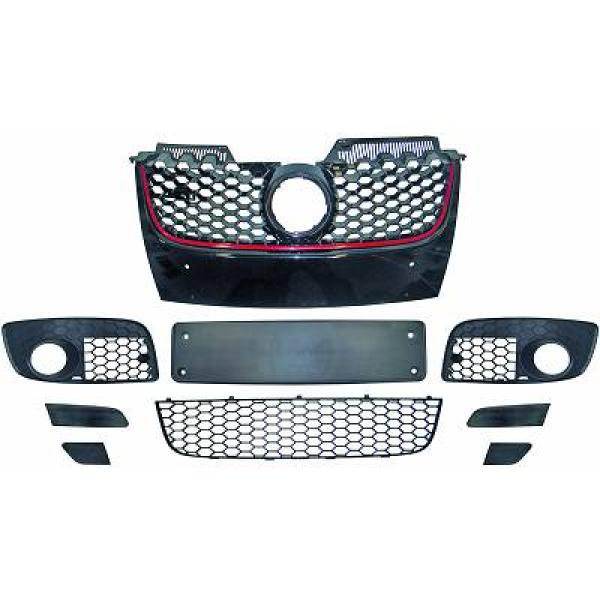 VW GOLF MK5 03-08 Honeycomb Svart/Röd Komplett Sportgrill DIEDERICHS i gruppen Bilmodeller / VW / Golf 5 03-09 / Styling hos DDESIGN AB (2214440)