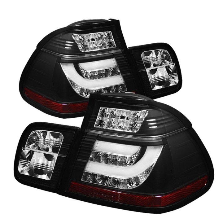 ALT-YD-BE4602-4D-LBLED-BK BMW E46 02-05 4Dr Ljuslist Style LED Bakljus - Svarta Spyder Auto