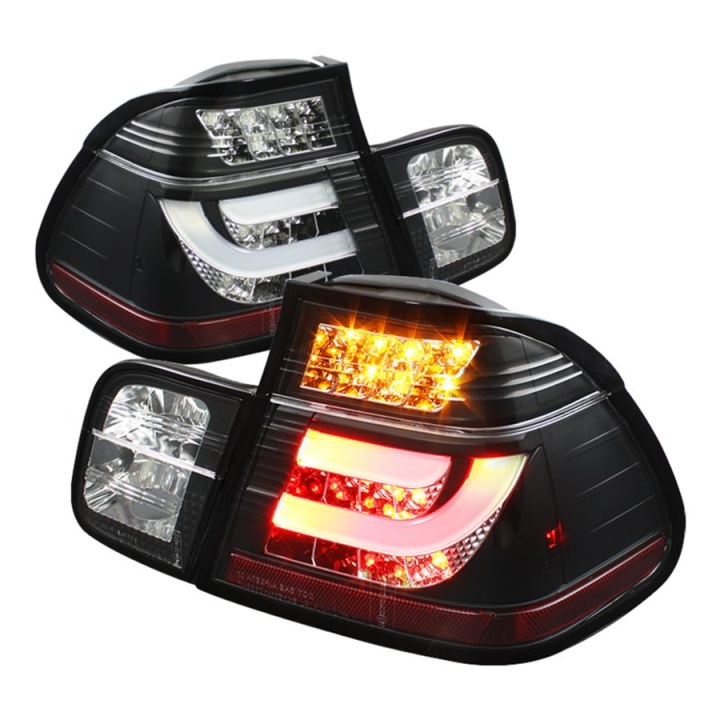 ALT-YD-BE4699-4D-LBLED-BK BMW E46 99-01 4Dr Ljuslist Style LED Bakljus - Svarta Spyder Auto