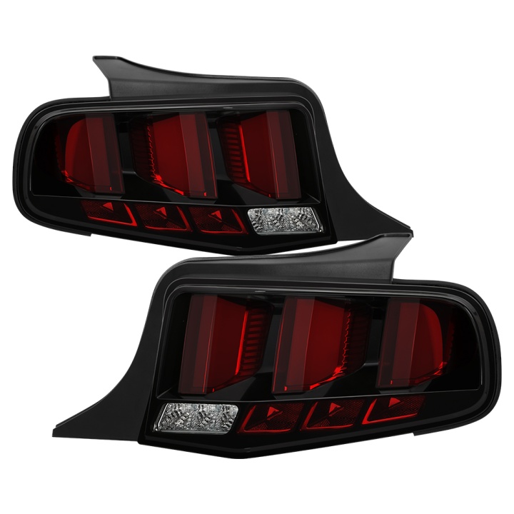 ALT-YD-FM10-RBLED-BK Ford Mustang 2010-2012 Röd Light Bar (Sekventiell Blinkers) LED Baklampor - Svarta Spyder Auto Spyder Auto