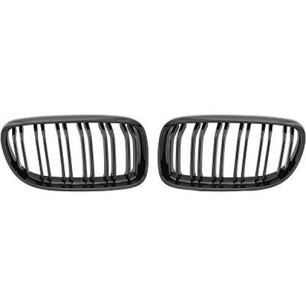 BMW 3-Serie E90/E91 2008-2012 Dubbelribbad Blanksvart Sportgrill / Njurar Performance-Look