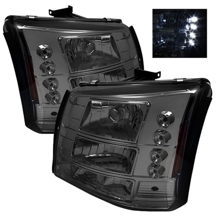 HD-YD-CS03-1PC-AM-SM Silverado 1500/2500/3500 03-06 LED (Utbytbara LEDs) Strålkastare – Röktonade Spyder Auto