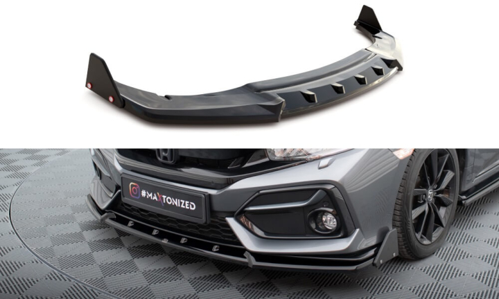 Honda Civic Sport FK Mk10 2017-2022 Frontsplitter + Splitters V.1 Maxton Design i gruppen Bilmodeller / Honda / Civic FC - FK Standard 16-21 / Styling / Front hos DDESIGN AB (HO-CI-10-SPORT-FD1G-FSF1B)