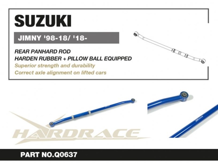 HR-Q0637 Suzuki JIMNY 98-18 / 18- Bakre Panhardstag V2. (Förstärkt Gummi + Pillowball) - 1Delar/Set Hardrace