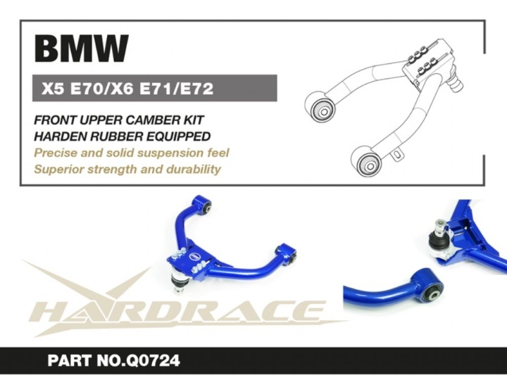 HR-Q0724 BMW X5 E70 / F15 / X6 E71 / E72 / F16 Främre Övre Camber-Stag (Förstärkta Gummibussningar) - 2Delar/Set Hardrace