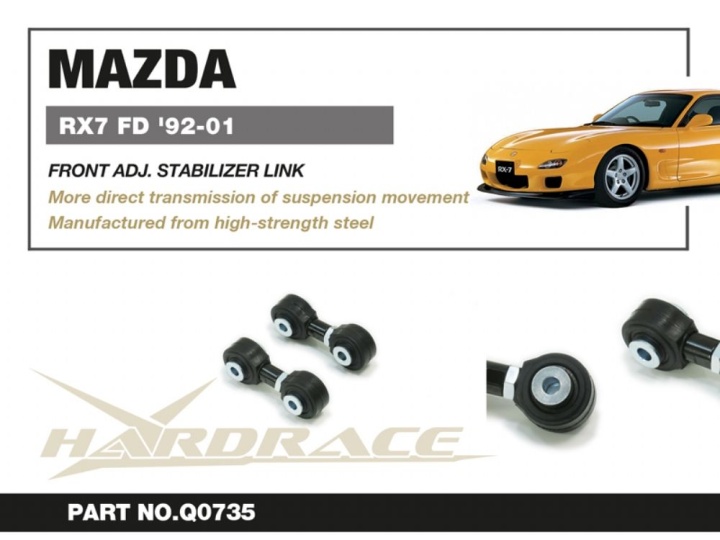 HR-Q0735 Mazda RX-7 92-02 FD Främre Justerbara Stab.Stag - 2Delar/Set Hardrace