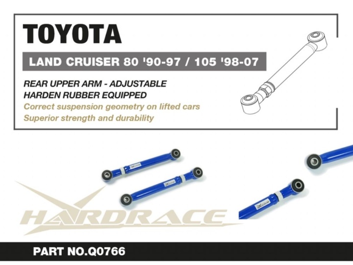 HR-Q0766 Toyota LAND CRUISER 80 90-97 / 105 98-07 Bakre Övre Länkarmar (Förstärkta Gummibussningar) - 2Delar/Set Hardrace