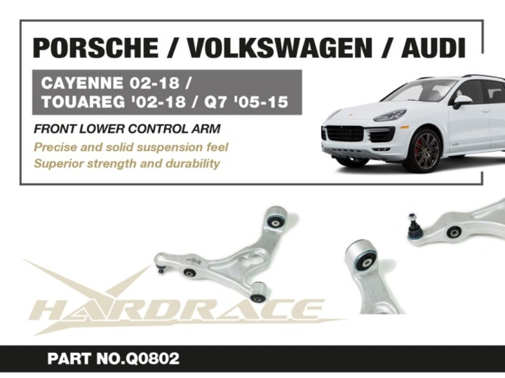 HR-Q0802 Audi Cayenne 02-18 / VW Touareg 02-18 / Audi Q7 05-15 Främre Nedre Länkarmar (Förstärkta Gummibussningar) - 2Delar/Set Hardrace