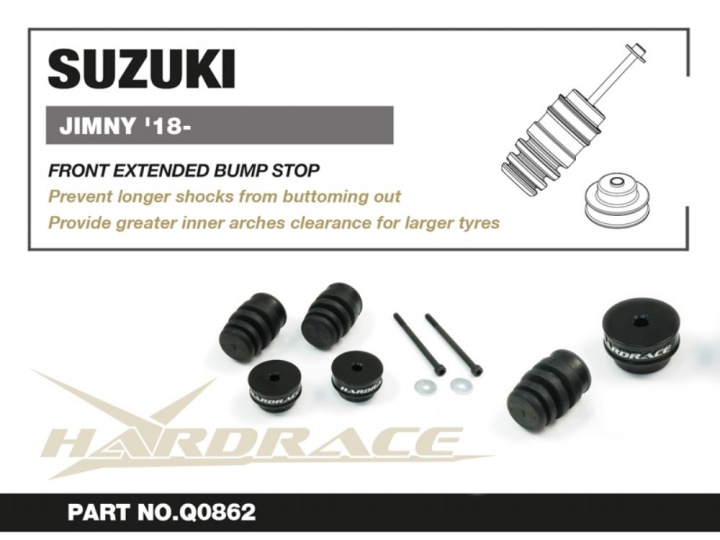 HR-Q0862 Suzuki JIMNY 18- Främre Förlängda Bumpstops - 4Delar/Set Hardrace