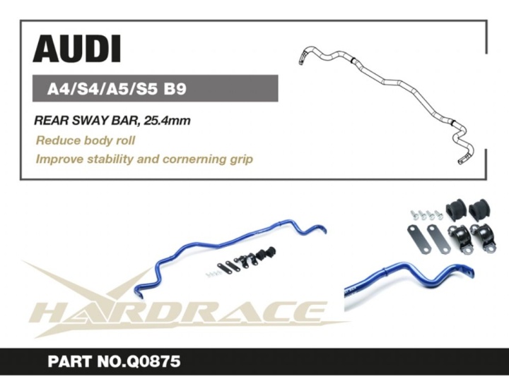 HR-Q0875 AUDI A4/S4/RS4/A5/S5/RS5 B9 16- Bakre Krängingshämmare 25.4MM - 7Delar/Set Hardrace