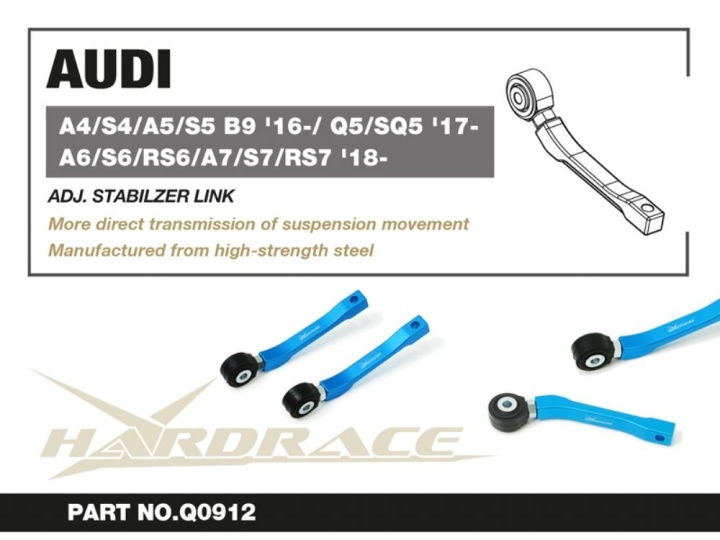 HR-Q0912 AUDI A4/S4/A5/S5 B9 16- / Q5/SQ5 17- / A6/S6/RS6/A7/S7/RS7 18- Bakre Justerbara Stab.Stag - 2Delar/Set Hardrace