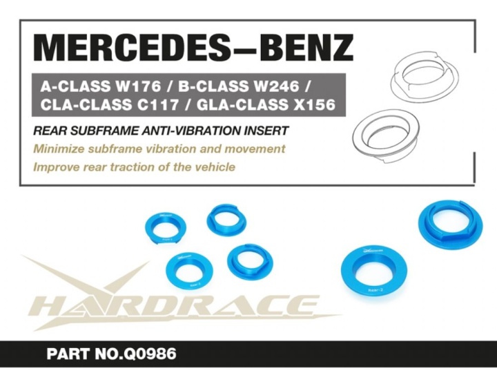 HR-Q0986 Mercedes M-BENZ A 13-19/ B 11-19/ CLA 13-19 / GLA 13-19 (Endast FWD) Insatser Bakre Subframe - 4Delar/Set Hardrace