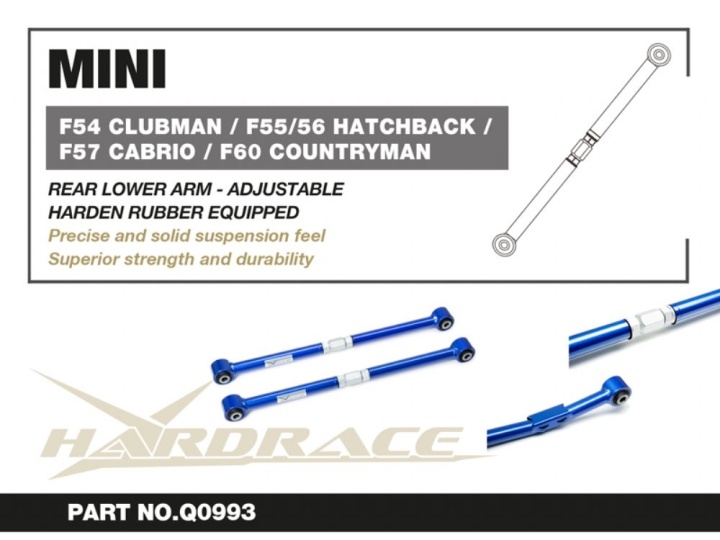 HR-Q0993 Mini F54/55/56/57/60 / F39/40/44/45/46/48 Bakre Nedre Länkarmar (Förstärkta Gummibussningar) - 2Delar/Set Hardrace