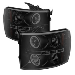 PRO-YD-CS07-CCFL-BSM Chevy Silverado 1500/2500/3500 07-13 Strålkastare Projektor LED (Utbytbara LEDs) - Svarta Röktonade Spyder Auto