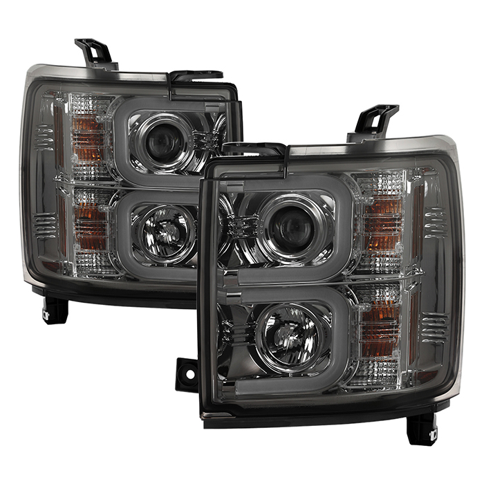 PRO-YD-CSHD14-LBDRL-SM Chevy Silverado 2014-2016 2500/3500 HD Strålkastare Projektor - Ljuslist DRL - Röktonade Spyder Auto
