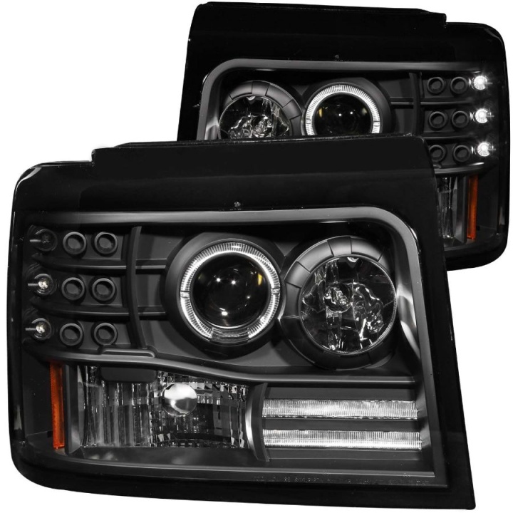 anz111184-2979 FORD F-150 1992-1996 Projector Strålkastare Med Halo Svart Med Sidoblinkers & Parkeringsljus ANZO