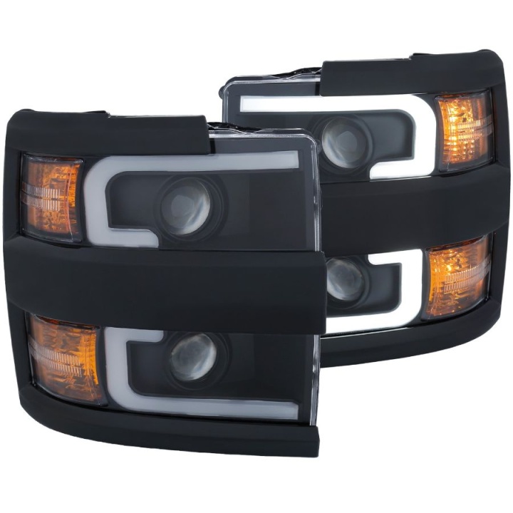 anz111363-3164 Chevrolet Silverado 2500HD 2015-2019 Projector Strålkastare (Plank Style Design) Svart / Orange ANZO