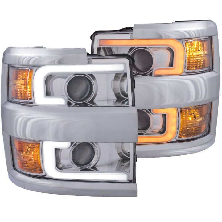 anz111366-3215 Chevrolet Silverado 2500HD 2015-2019 Projector Strålkastare Med Plank Style Switchback Krom / Orange (Krom Rim) ANZO