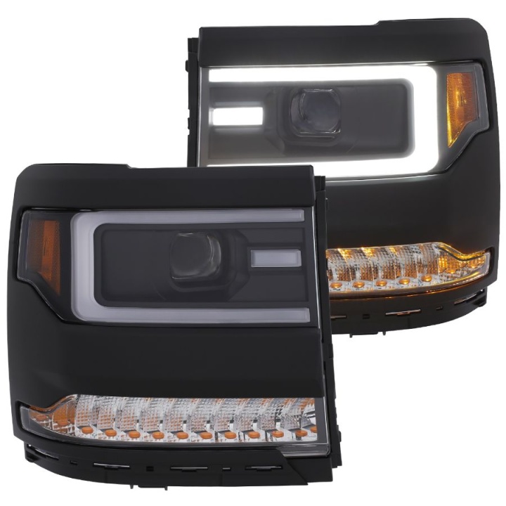 anz111375-3171 Chevrolet Silverado 1500 2016-2018 Projector Strålkastare (Plank Style Design) Svart Sekventiell Blinkers (HID TYPE) (Utan HID KIT) ANZ