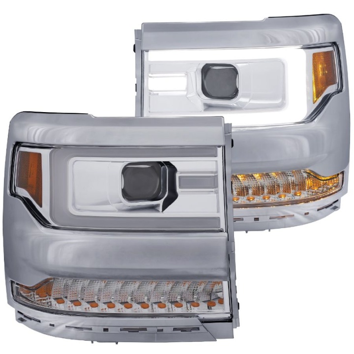 anz111376-3191 Chevrolet Silverado 1500 2016-2018 Projector Strålkastare (Plank Style Design) Krom Sekventiell Blinkers (HID TYPE) (Utan HID KIT) ANZO