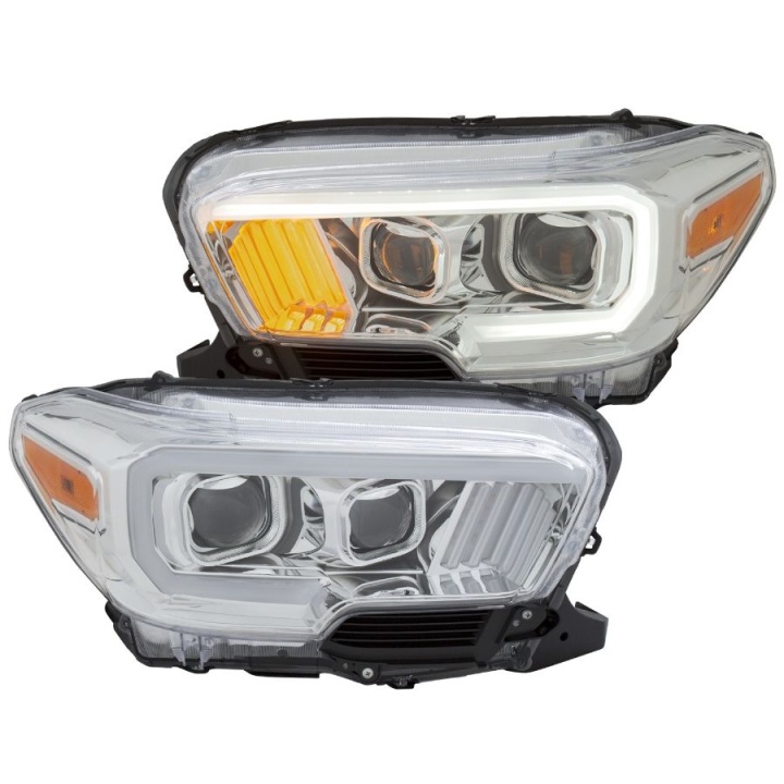 anz111380-3192 Toyota Tacoma w/ LED DRL 2016-2019 Projector Strålkastare (Plank Style Design) Krom/Orange Med DRL ANZO