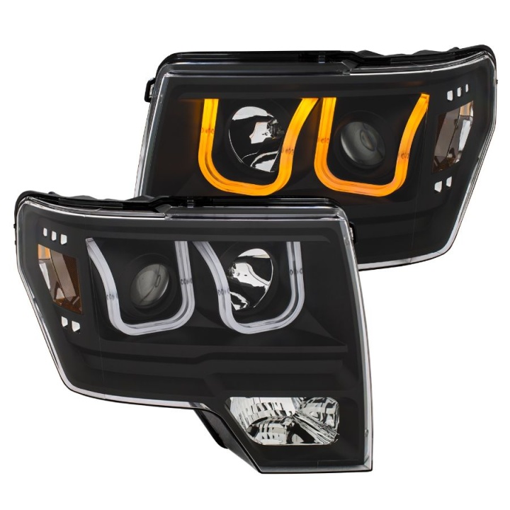 anz111383-3339 FORD F-150 2009-2014 Projector Strålkastare Med U-Bar Switchback Svart / Orange ANZO