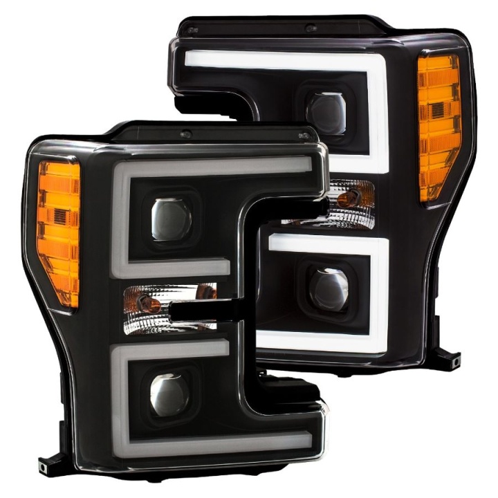 anz111388-3194 FORD F-250 Super Duty 2017-2019 Projector Strålkastare Med Plank Style Switchback Svart / Orange ANZO