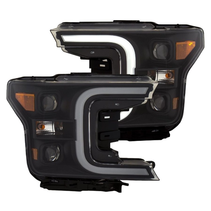 anz111398-3198 FORD F-150 2018-2019 Projector Strålkastare Med Plank Style Switchback Svart / Orange ANZO