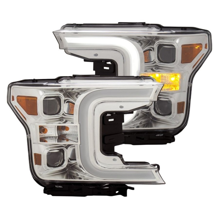 anz111399-3211 FORD F-150 2018-2019 Projector Strålkastare Med Plank Style Switchback Krom / Orange ANZO