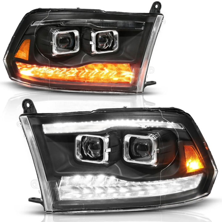 Dodge RAM 1500 / 2500/3500 2009-2018 Projector Strålkastare Svart med Sekventiell Blinkers ANZO