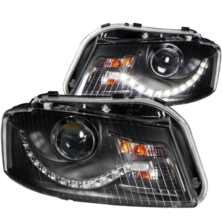 anz121322-2752 AUDI A3 2006-2008 Projector Strålkastare Svart (R8 LED Style) ANZO