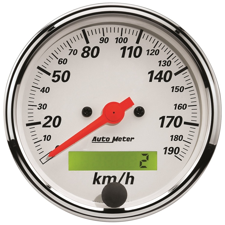 atm1388-M Hastighetsmätare 79.4mm 190KM/H (Elektrisk). PROG. W/ LCD ODO ARCTIC Vit