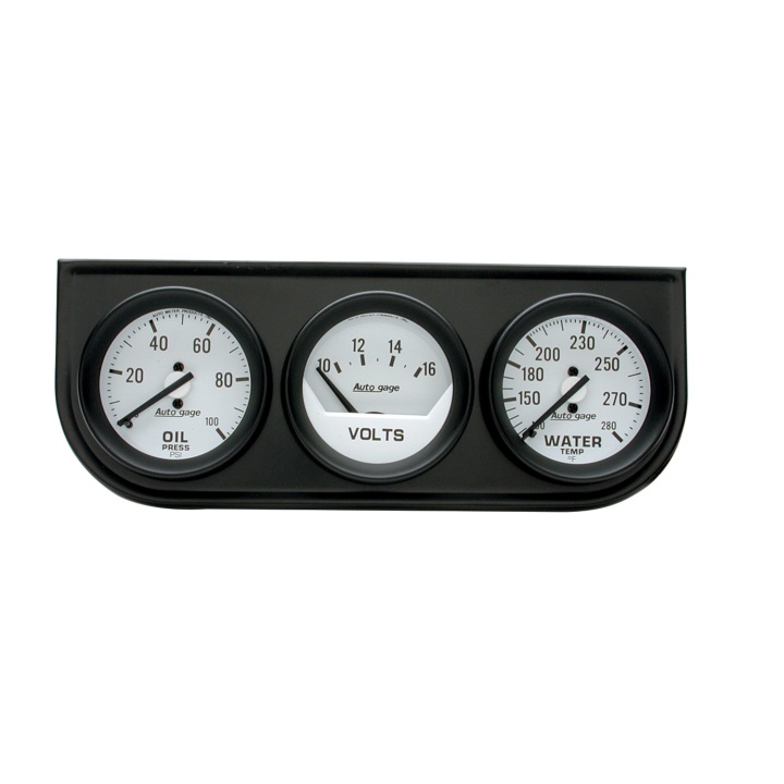 Mätarkonsol Oljetryck/Vattentemp/Volt 2'' 100PSI/280ºF/16V WHT DIAL BL
