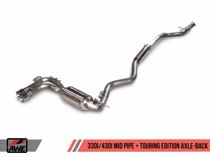 awe3010-22022 BMW F3X 28i / 30i Touring Edition Axle-back Exhaust, Single Side -- Chrome Silver Tips (80mm) AWE Tuning