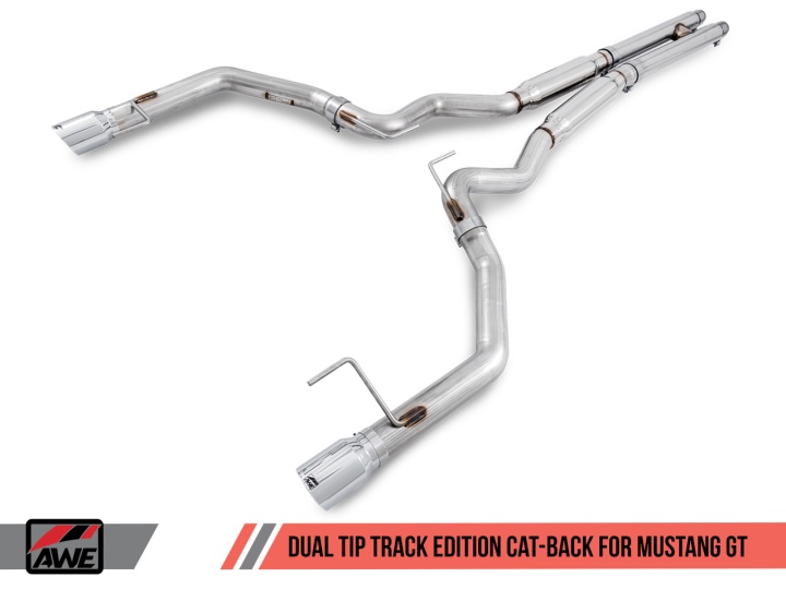 awe3020-32028 S550 Mustang GT 15-17 Cat-back Avgas - Track Edition (Chrome Silver Tips) AWE Tuning