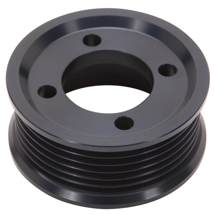 ede15814 2.625 in. 6-Rib Black Anodiserad Competition Kompressor Spännrulle Edelbrock