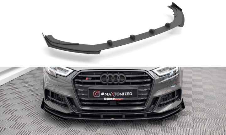 var-AUS33FSBCNC-FD1B-FSF1 Audi S3 Sportback 8V Facelift 2016-2019 Street Pro Frontsplitter + Flaps V.1 Maxton Design 