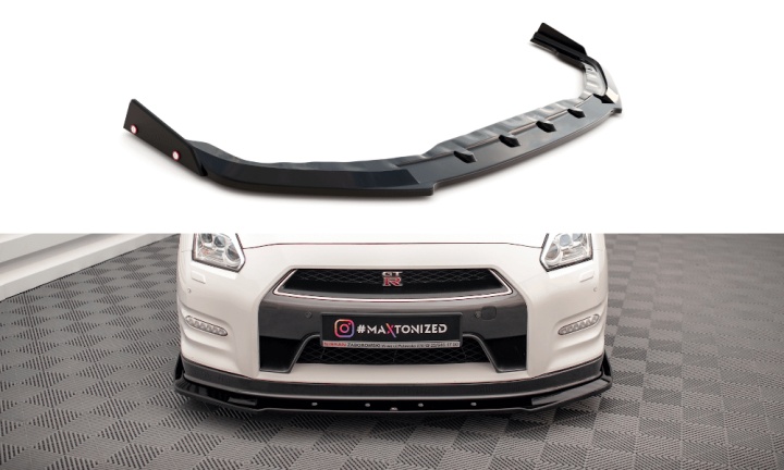 var-NI-GTR-4F2-FD1T-FSF Nissan GTR R35 Facelift 2011-2016 Frontsplitter + Splitters V.1 Maxton Design 