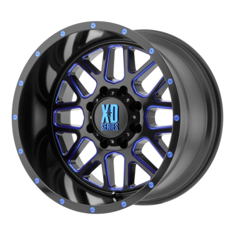 XD Series Grenade 20X10 ET-24 8X165.1 125.50 Satin Black Milled W/ Blue Tinted Clear Coat Fälg