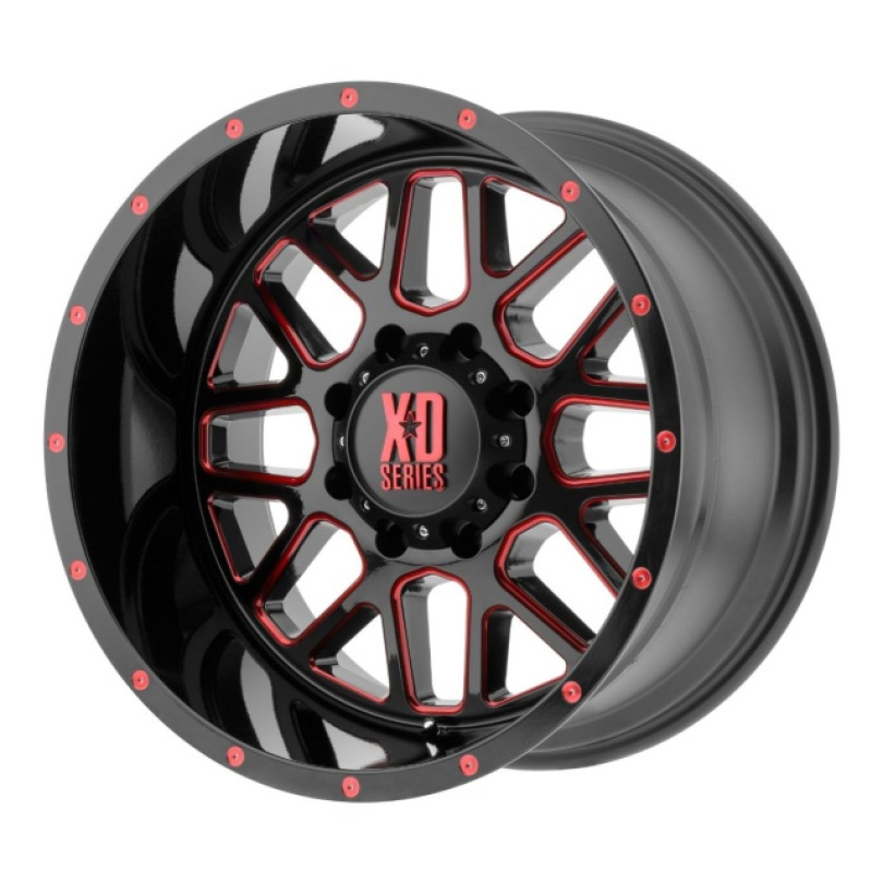 XD Series Grenade 20X12 ET-44 8X165.1 125.50 Satin Black Milled W/ Red Tinted Clear Coat Fälg
