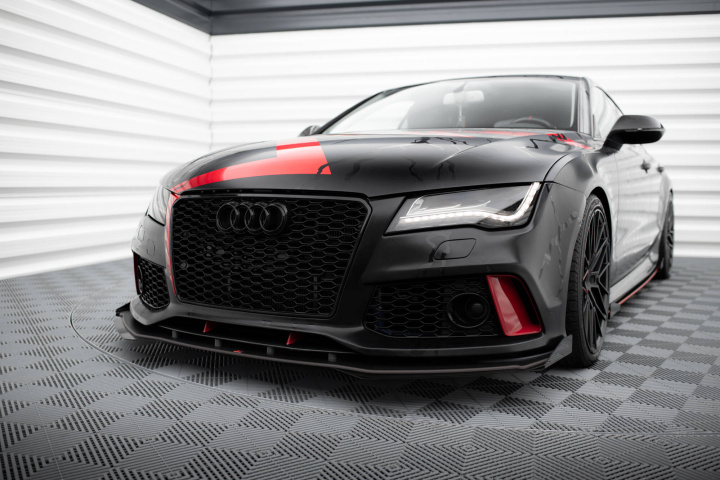 Audi A7 (RS7 Look) C7 2010-2014 Street Pro Frontläpp / Frontsplitter + Flaps Svart/Röd + Blanka Flaps Maxton Design i gruppen Välj bilmodell / Audi / A7 - S7 - RS7 (4G8) 2010-2018 / Styling hos DDESIGN Scandinavia AB (AUA7C7RS7LOOKCNCFD1BRBFSF)
