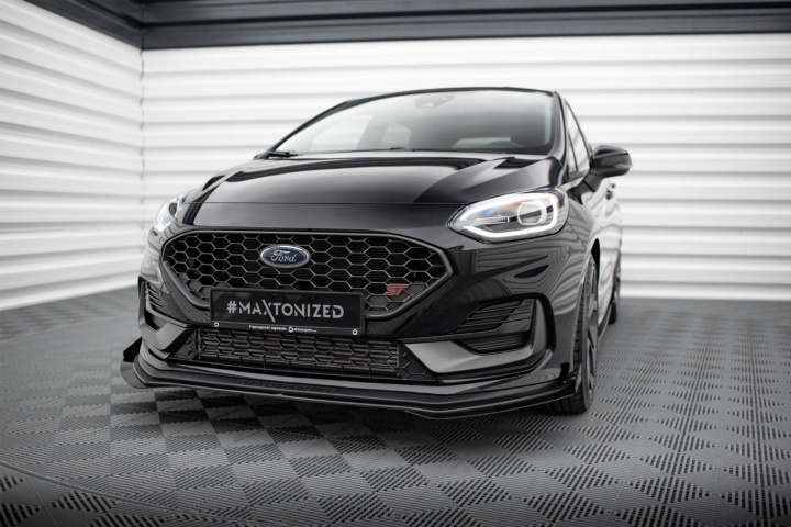 Ford Fiesta ST Mk8 Facelift 2021-2024 Street Pro Frontläpp / Frontsplitter + Flaps Svart/Röd + Blanka Flaps Maxton Design i gruppen Välj bilmodell / Ford / Fiesta MK8 17+ / Styling hos DDESIGN Scandinavia AB (FOFI8FSTCNC-FD1BRB-FSF1G)