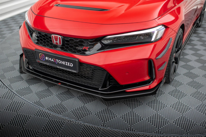 Honda Civic Type-R Mk 11 2023- Street Pro Frontläpp / Frontsplitter + Flaps Svart/Röd + Blanka Flaps Maxton Design i gruppen Välj bilmodell / Honda / Civic FE - FL 2021+ hos DDESIGN Scandinavia AB (HOCI11TYPERCNCFD1BRBFSF1G)