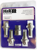 H&R Låsbultsats HR-1452703KEY4 M14x1,5 Sfärisk 13mm säte Silver, Längd 27mm
