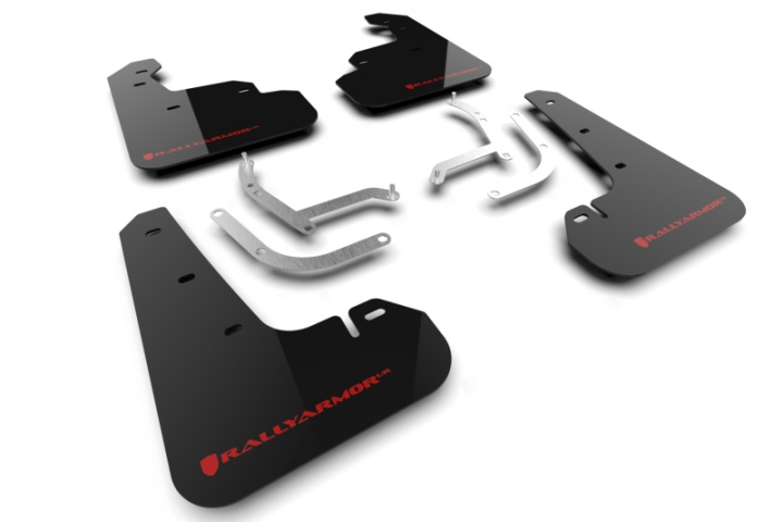 Subaru Impreza 2024-2026 Stänklappar UR Svarta Med Röd Logotyp Rally Armor i gruppen Välj bilmodell hos DDESIGN Scandinavia AB (MF105-UR-BLK-RD)