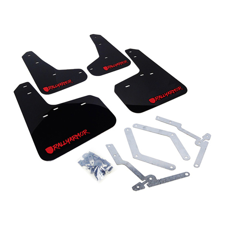 Ford Focus ST 2012-2019 / RS 2016-2019 Stänklappar UR Svarta Med Röd Logotyp (Alternativt Typsnitt) Rally Armor i gruppen Välj bilmodell hos DDESIGN Scandinavia AB (MF27-UR-BLK-RD-X)