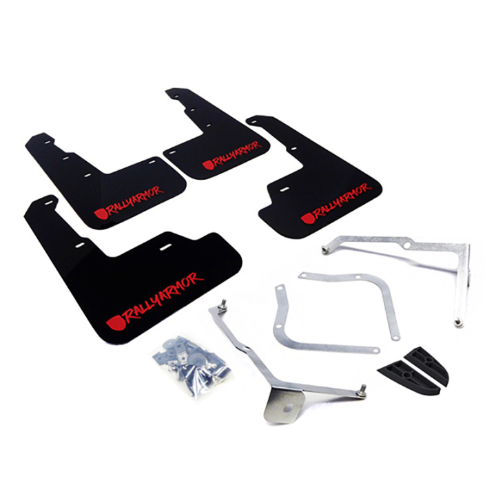 Subaru WRX/STI 2015-2021 Stänklappar UR Svarta Med Röd Logotyp (Alternativt Typsnitt) Rally Armor i gruppen Välj bilmodell hos DDESIGN Scandinavia AB (MF32-UR-BLK-RD-X)