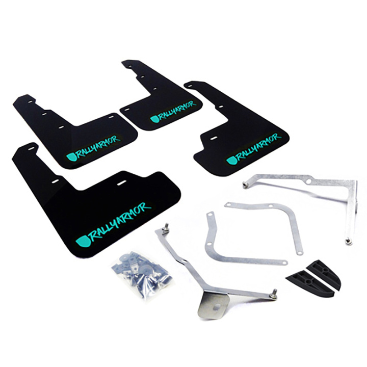 Subaru WRX/STI 2015-2021 Stänklappar UR Svarta Med Blågrön Logotyp (Alternativt Typsnitt) Rally Armor i gruppen Välj bilmodell hos DDESIGN Scandinavia AB (MF32-UR-BLK-TL-X)