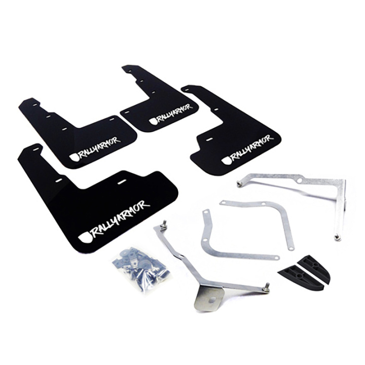 Subaru WRX/STI 2015-2021 Stänklappar Svarta Med Vit Logotyp (Alternativt Typsnitt) Rally Armor i gruppen Välj bilmodell hos DDESIGN Scandinavia AB (MF32-UR-BLK-WH-X)