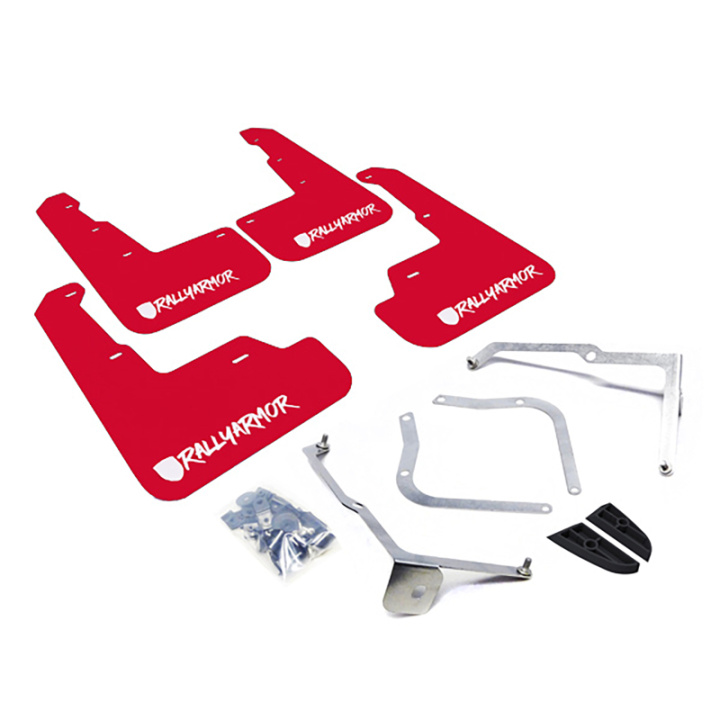Subaru WRX/STI 2015-2021 Stänklappar Röda Med Vit Logotyp (Alternativt Typsnitt) Rally Armor i gruppen Välj bilmodell hos DDESIGN Scandinavia AB (MF32-UR-RD-WH-X)